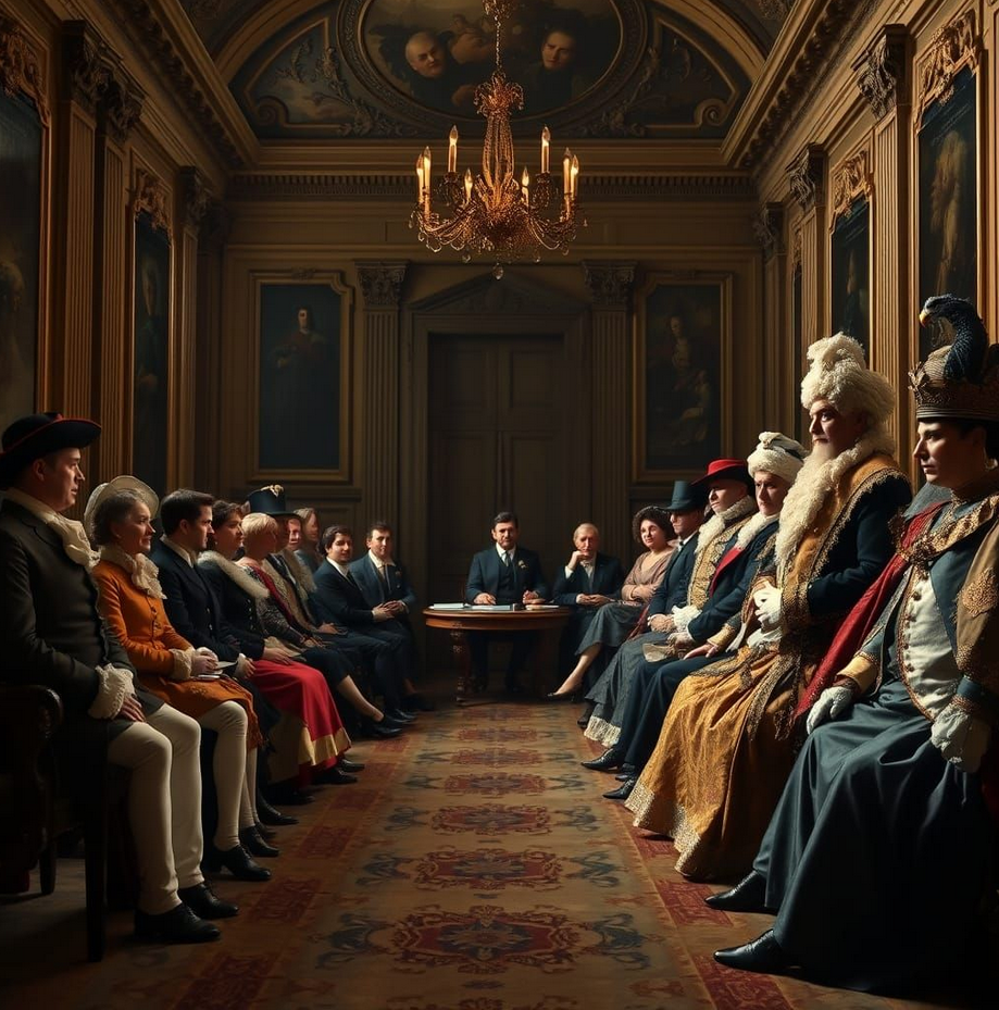 18th-century politicians arguing over who gets the comfy chair